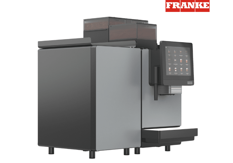 Franke A600 vollautomatische Kaffeemaschine für Büro und Gastronomie mit Touchdisplay, integriertem Bohnenbehälter und professioneller Kaffeezubereitung für Espresso, Cappuccino und Milchspezialitäten.
